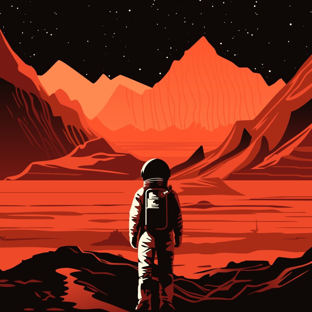 Carole Watt - Stratégie fusée commerciale - astronaute sur un chemin planète Mars